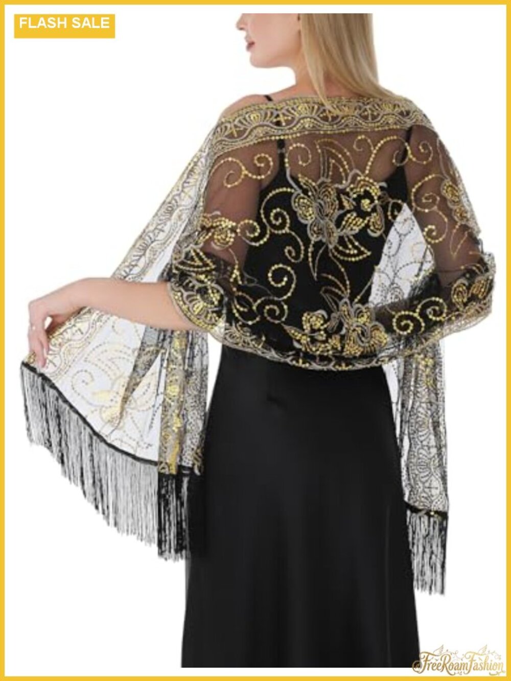 FEOYA Sequin Sheer Shawl Fringe Wrap for Evening Wedding Formal Bridal